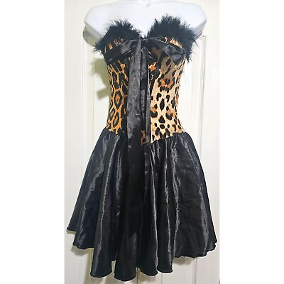 #ad Leg Avenue Sexy Leopard Faux Fur Strapless Sweetheart Corset Dress Costume L XL