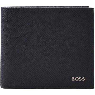 #ad Hugo Boss Shotgun 8CC Men#x27;s Wallet Embossed Leather Black 8 Credit Card Slots