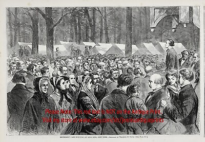 #ad Wesleyan Methodist Camp Meeting Ossining New York Large 1860s Antique Print