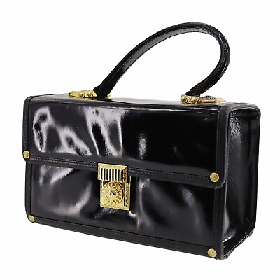 #ad GIANNI VERSACE Used Handbag Black Coating leather Vintage #AH99 Y