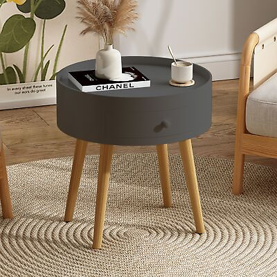 #ad Modern Coffee Table Drawer Bedside Sofa Side Oak Table Legs Living Room Gray