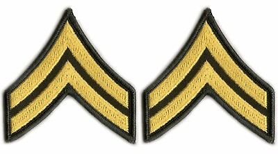 #ad Army Corporal E 4 Gold on GREEN Rank Insignia Chevron Patches Pair Male