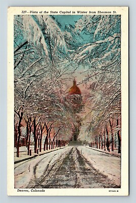 #ad Denver CO Vista State Capitol In Winter Colorado Vintage Postcard