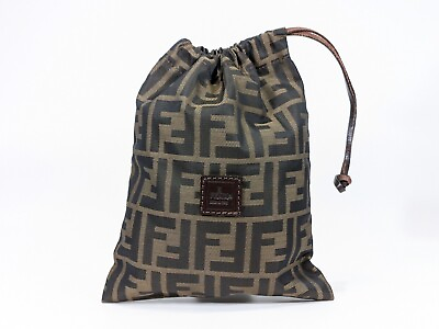 #ad FENDI Zucca Pouch Purse Bag Nylon Brown Authentic