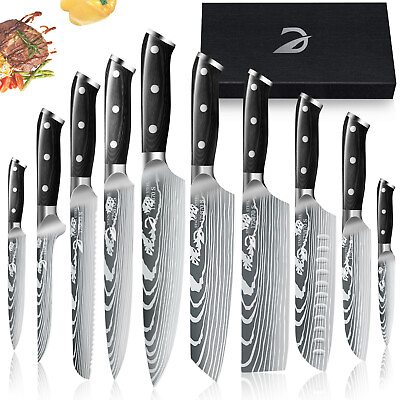 #ad Kitchen Knives Set Japanese Damascus Pattern Stainless Steel Cleaver Chef Knife