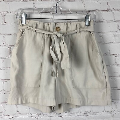#ad Roolee Paper Bag High Waist Shorts Khaki Tie Casual Womens Size S