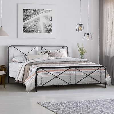 #ad Hillsdale Furniture King Metal Bed with Double X Design Platform Black