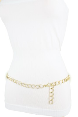 #ad Women Gold Metal Chain Link Skinny Waistband Belt Hip High Waist XS S M L XL XXL