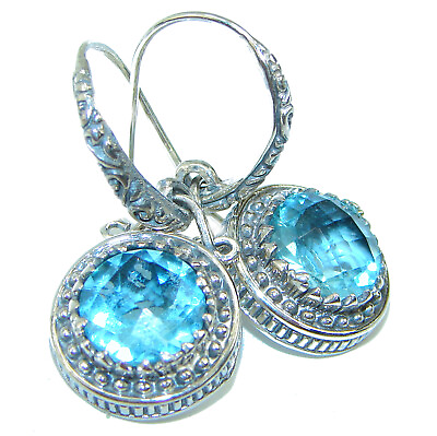 #ad Spectacular genuine Swiss Blue Topaz .925 Sterling Silver handcrafted earrings
