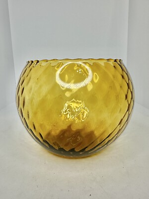 #ad Vintage MCM Large Amber Optic EMPOLI Glass Rose Bowl Vase Ball Orb Art Italian