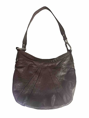 #ad Hobo International Dark Brown Leather Shoulder Bag Tons Of Pockets Silver Clip
