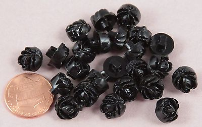 #ad 24 Small Thick Rose Flower Black Plastic Shank Buttons 3 8quot; 9MM # 6304