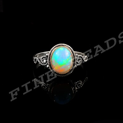 #ad Ethiopian Opal Ring 925 Sterling Silver Natural Opal Ring Signet Opal Ring RG091
