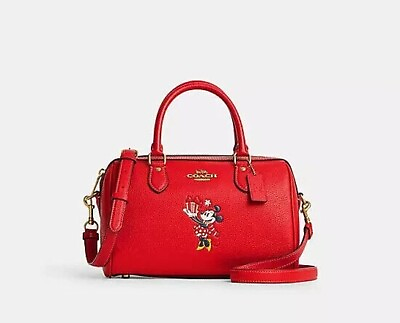 #ad Coach CM862 Disney X Coach Rowan Satchel Minnie Mouse Leather Red Multi $450 NWT