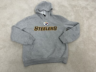 #ad Pittsburg Steelers Shirt Hoodie Boys Large Gray Graphic Hooded Sweatshirt Youth