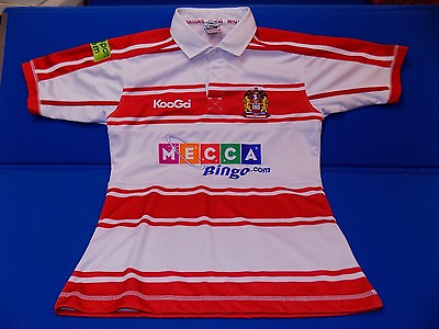 #ad Small Wigan Warriors KooGa Rugby Home Jersey Red White MECCA Bingo Patches Game