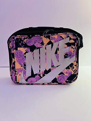 #ad Nike Lunch Box Bag Insulated Logo Graphic Purple Floral Excellent