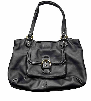 #ad Coach Campbell Leather Belle Carryall Handbag Purse Black Gold Hardware