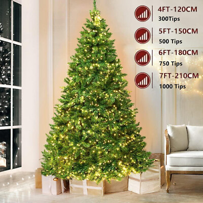 #ad Christmas Tree w LED Lights 4ft 5ft 6ft 7ft Bushy Xmas Pine Holiday Artificial
