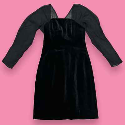 #ad Laura Ashley Vintage 90s Velvet Gothic Bodycon Sheer Long Sleeve Dress Size 8