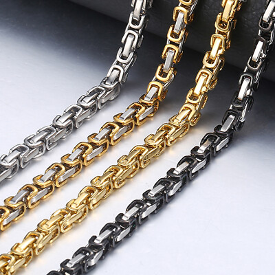 #ad 4 5 8mm Byzantine Chain Necklace For Men Stainless Steel Gold Silver Black Tone