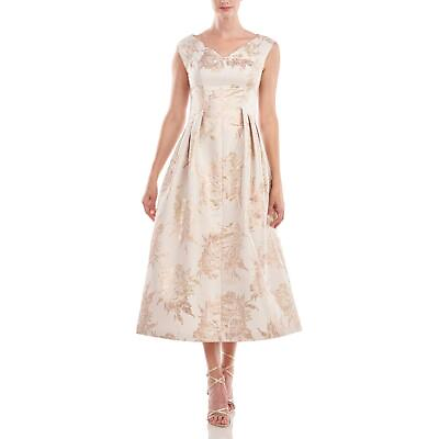 #ad Kay Unger New York Womens Beige Floral Midi Cocktail and Party Dress 8 BHFO 9841
