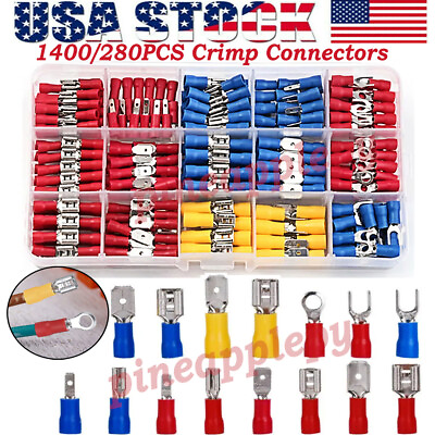 #ad 1400Pcs Assorted Insulated Electrical Wire Terminals Crimp Spade Connectors Kit