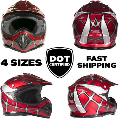 #ad Youth RED WEB Kids Motocross Helmet DOT ATV UTV MX OffRoad Riding Gear