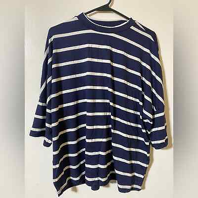 #ad american apparel crew neck 3 4 sleeve navy white stripped shirt L