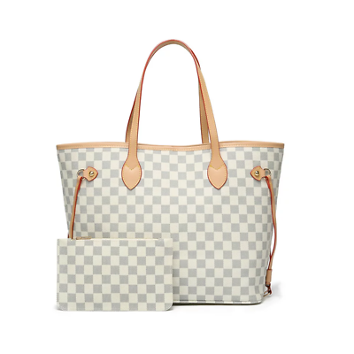 #ad TWENTY FOUR Womens Checkered Tote Shoulder Bag with Inner Pouch PU Vegan Leath