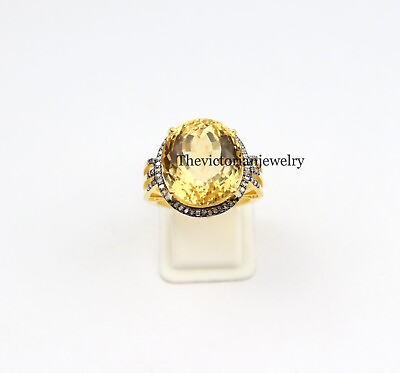 #ad Natural Citrine amp; Diamonds Ring 925 Sterling Silver Gift Designer Fine Rings