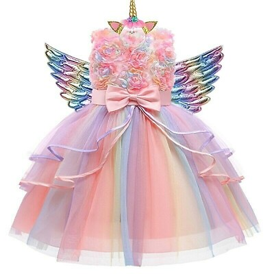 #ad Unicorn Costume Tutu Dress Party Girl Flowers Rainbow Wings Princess Birthday