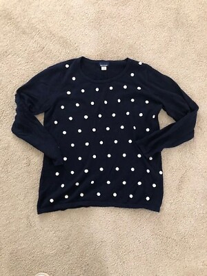 #ad Womens Scoop Neck sweater L Navy w white Polka dots Cotton Rayon Basic Editions