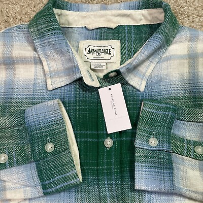 #ad American Eagle Green Flannel Button Shirt Women’s Size M NEW Long Sleeve Pocket