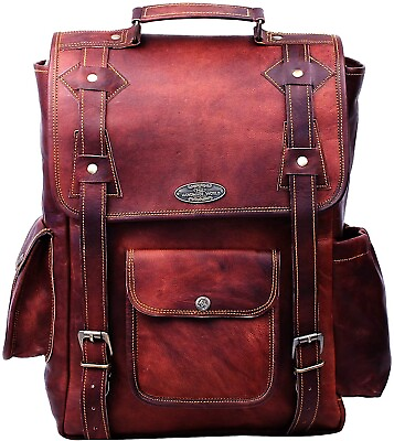 #ad Handmade 16quot; Brown Leather Backpack For Men Genuine Leather laptop backpack