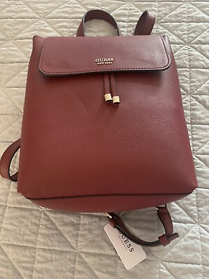 #ad Guess Backpack Handbag: color Merlot Pebbled Faux Leather Gold zipper details
