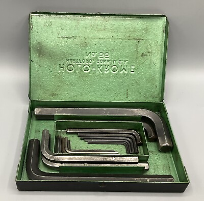 #ad Vtg 16 Piece Assorted SAE Hex Wrench Set w Metal Holo Krome Case No 66