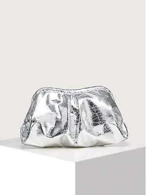 #ad Silver Retro Metallic Color Clutch Bag
