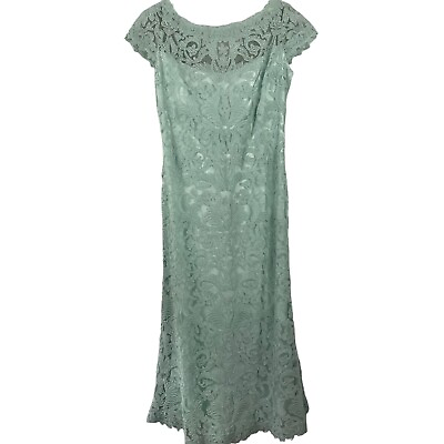 #ad Tadashi Shoji Gown Mint Blue Lace Size 14 Cap Sleeve Boatneck