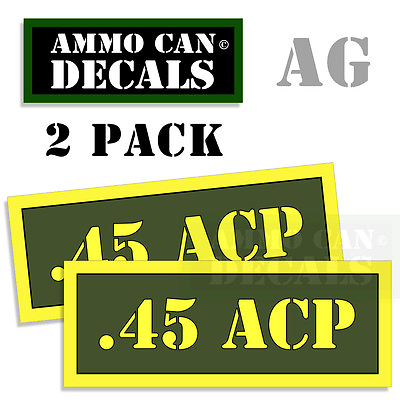 #ad 45 ACP Ammo Can Box Decal Sticker bullet ARMY Gun safety Hunting 2 pack AG