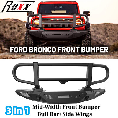 #ad 3 In 1 Front Bumper Assembly w 2xSide WingsUpper Bend For 2021 2023 Ford Bronco