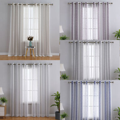 #ad 2pcs Home Kitchen Stripe Curtains Faux Linen Cafe Window Curtains Sheer Curtains