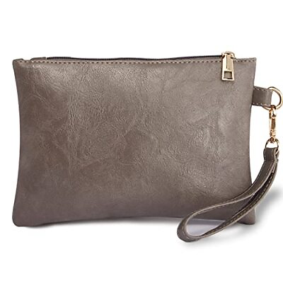 #ad K.E.J. Wristlet Clutch Purses for Women Leather Wallet Purses Gray Small Purse
