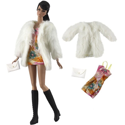 #ad Doll Clothes 11.5quot; Girl Casual Wear Fashion Outfits 1 6 Fur Coat Dress Bag Set