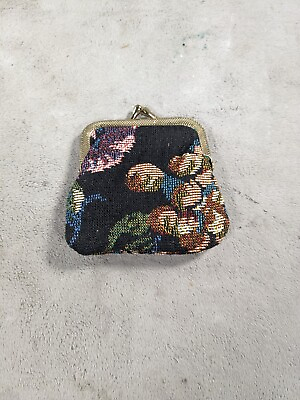 #ad Vintage Tapestry Gold Tone Hardware Fully Lined Evening Coin Purse
