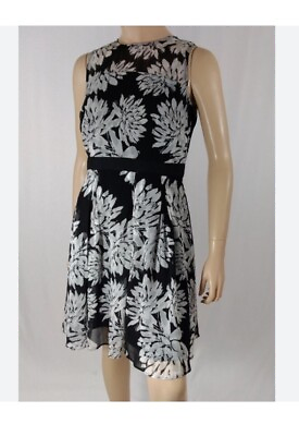 #ad Ann Taylor Women’s Dress Petite 0 Black Floral Sleeveless Casual Chiffon
