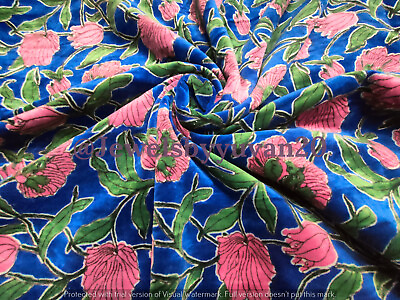 #ad 1 Yrd Indian Sewing Velvet Fabric Dress Making Velvet Fabric Floral Printed Blue