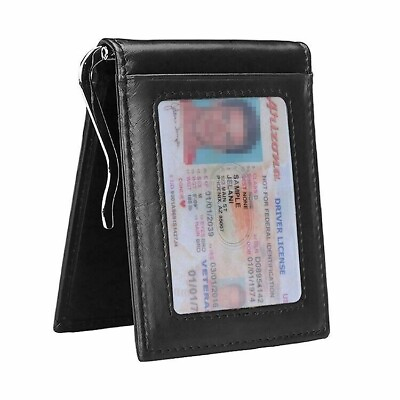 #ad RFID Men#x27;s Leather Slim Bifold Money Clip Wallet Front Pocket Credit Card Holder