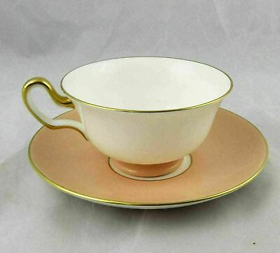 #ad Wedgwood Bone China Cup amp; Saucer White amp; Peach Gold Trim Multiple Available