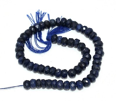#ad Natural Corundum Blue Sapphire Gemstone 4 4.5mm Rondelle Faceted Beads 6quot; Strand